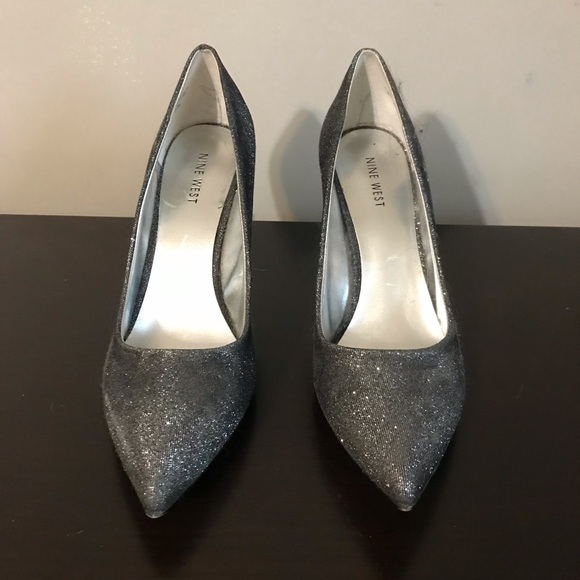 nine west silver glitter heels